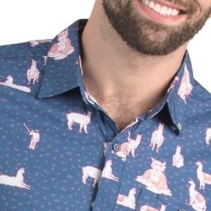 NEW William Murray POLO SHIRT‎ XL Llama Print Button Down Short Sleeve GOLF